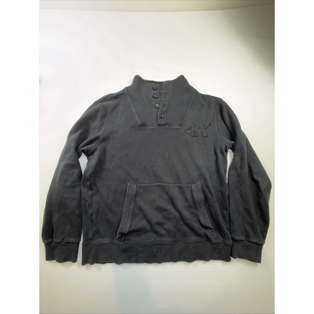 Armani Exchange cotton mock neck‎ sweatshirt W buttoned placket Chest Logo